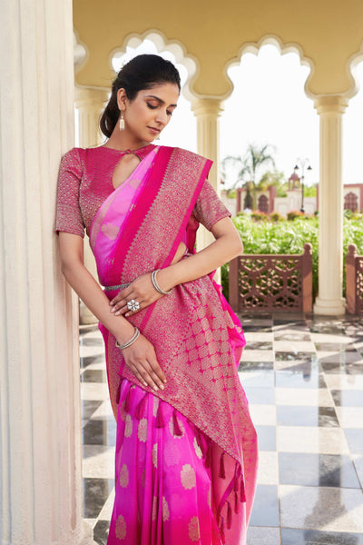 Gradient Pink Feather Soft Saree