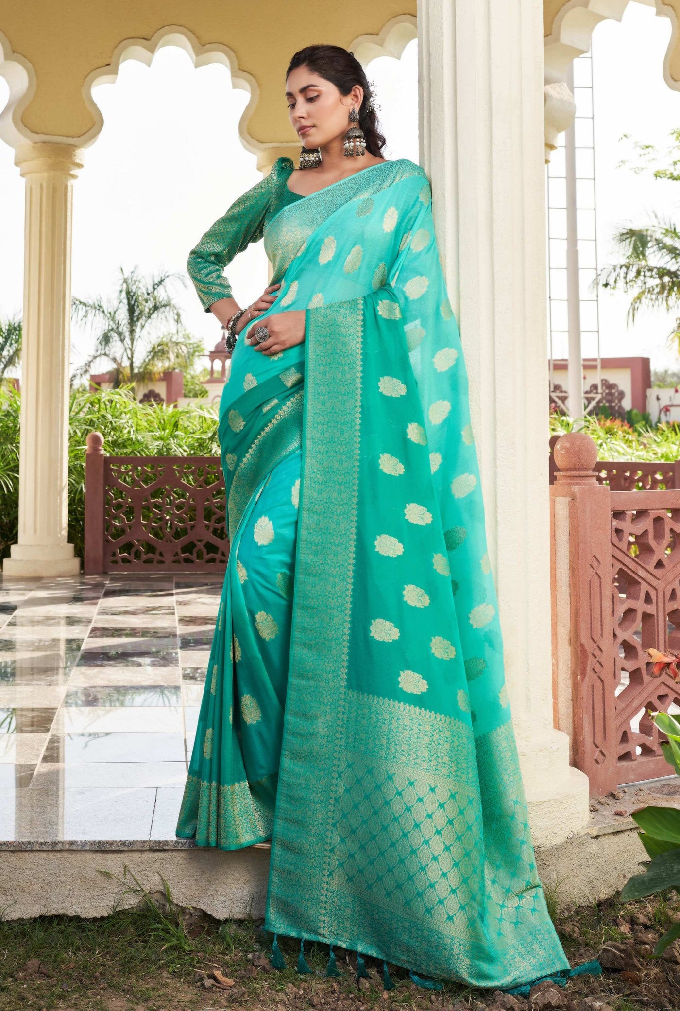 Gradient Emerald Feather Soft Saree