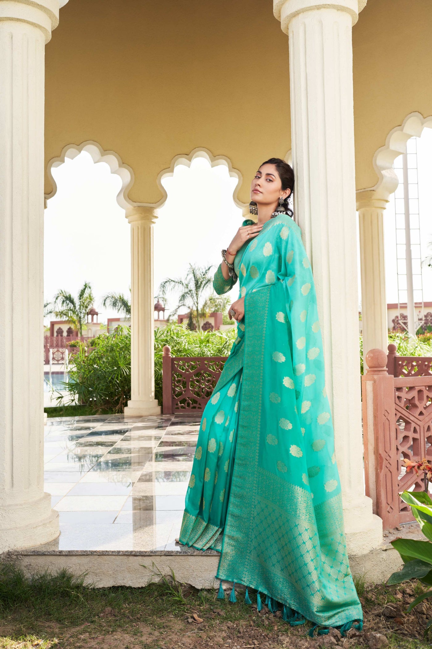 Gradient Emerald Feather Soft Saree