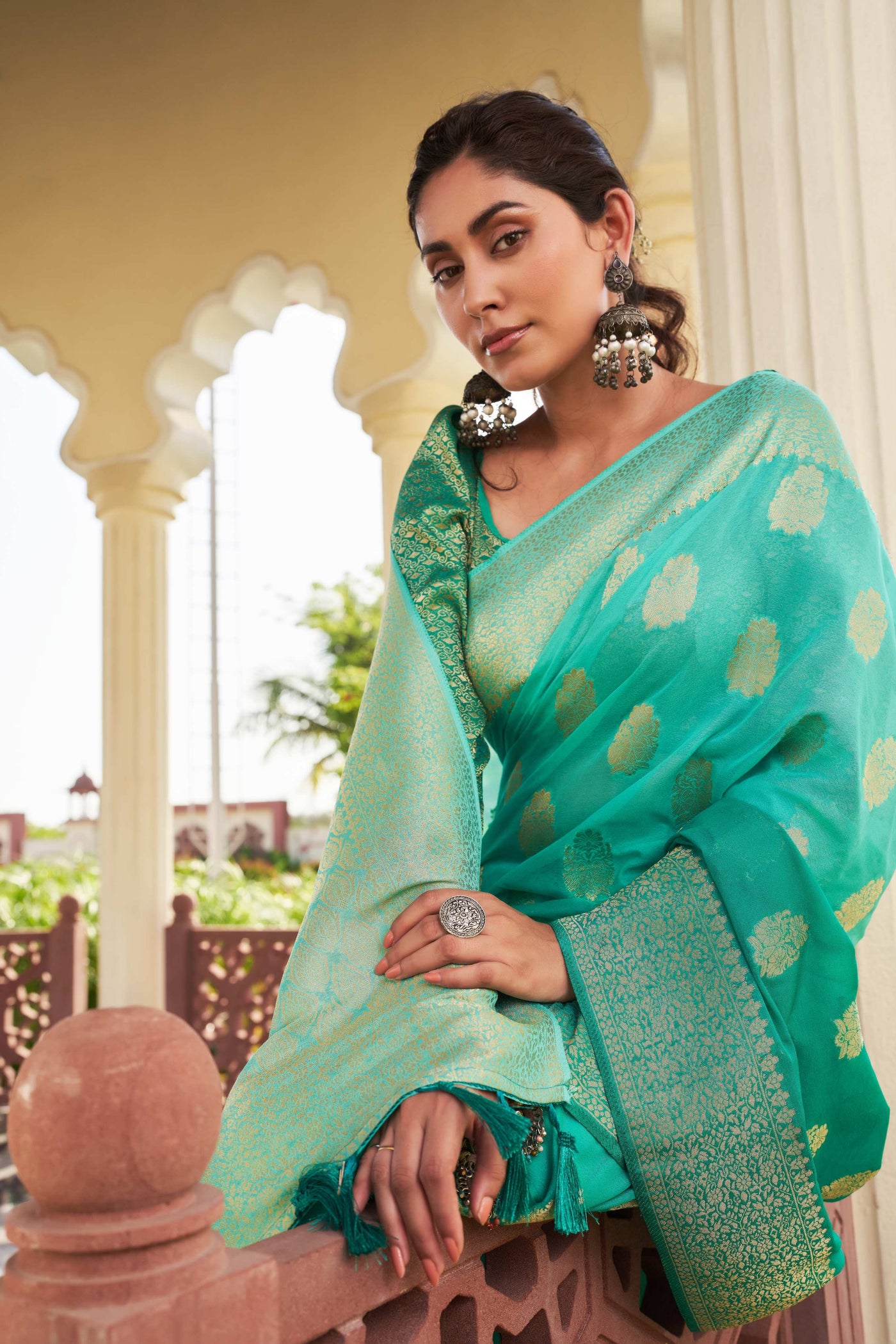 Gradient Emerald Feather Soft Saree