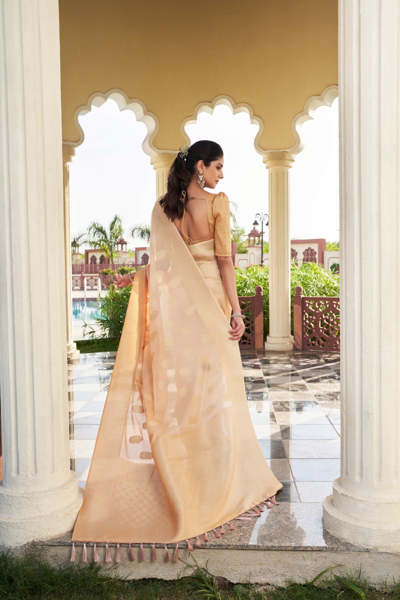 Gradient Beige Feather Soft Saree