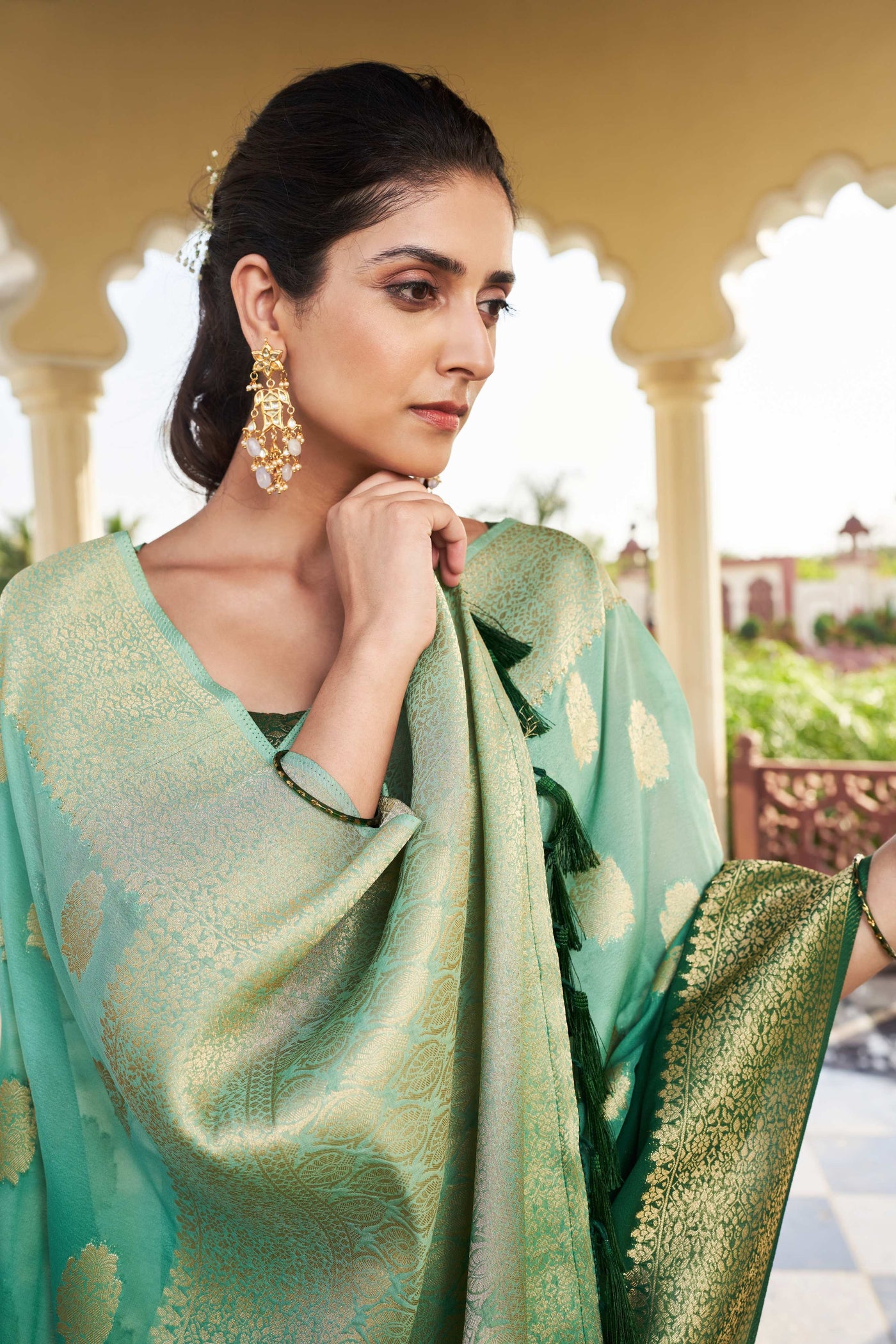 Gradient Green Feather Soft Saree