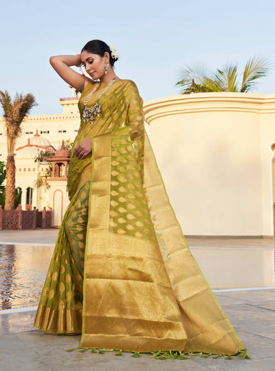 Olive Green Organza Saree