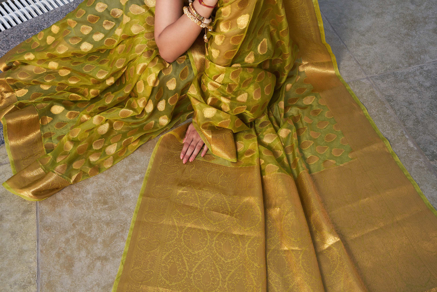 Olive Green Organza Saree