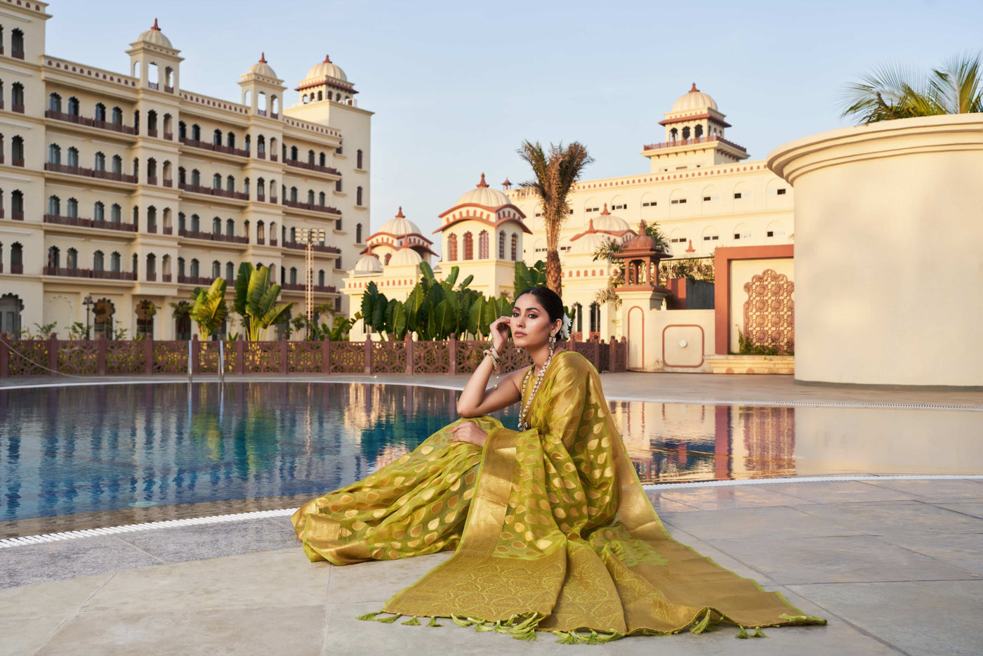 Olive Green Organza Saree