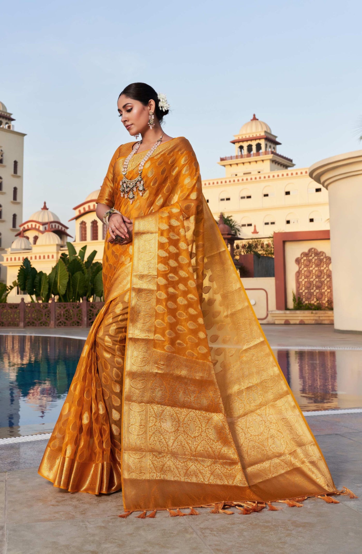 Mustard Yellow Organza Saree