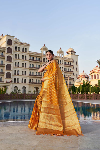 Mustard Yellow Organza Saree