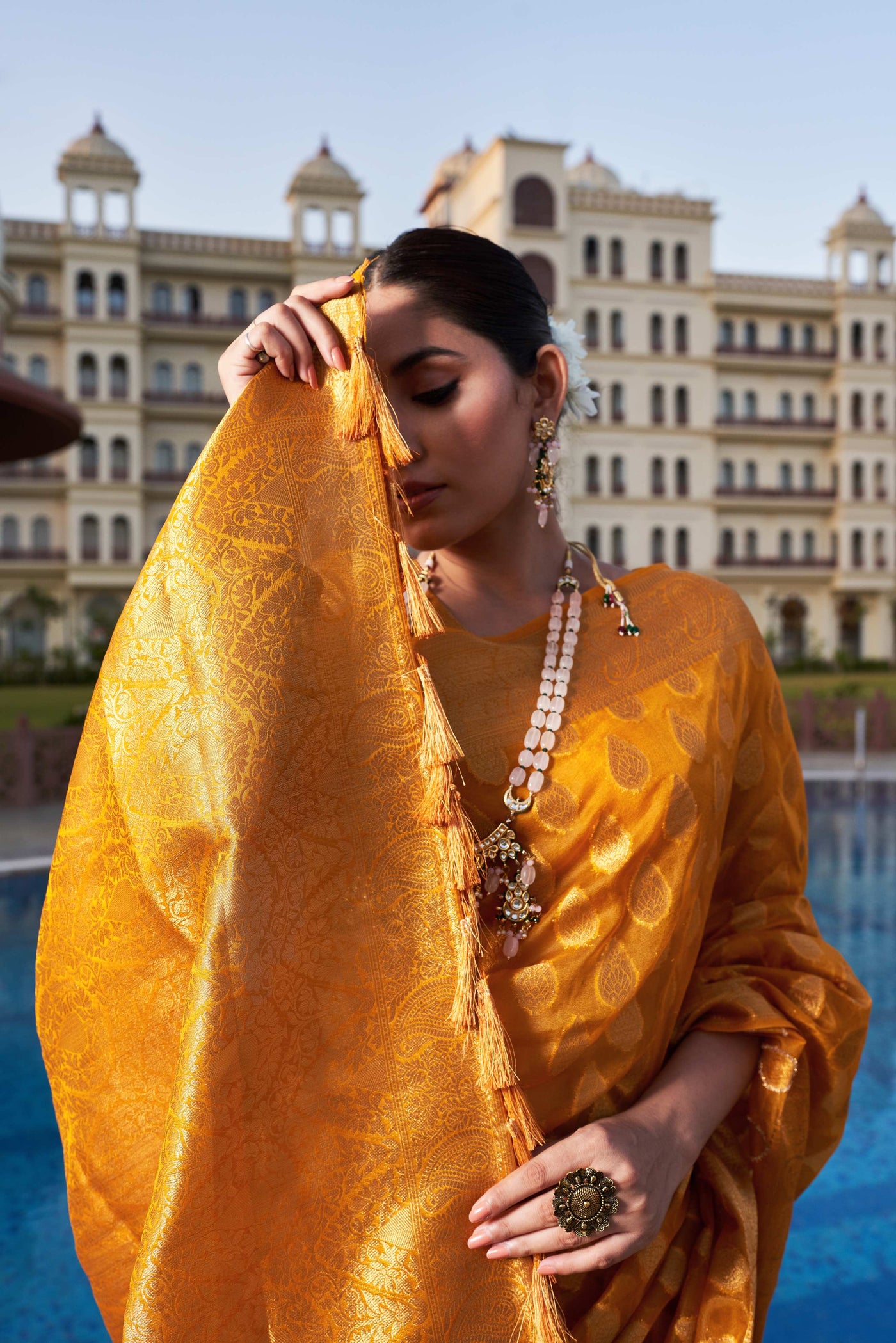 Mustard Yellow Organza Saree