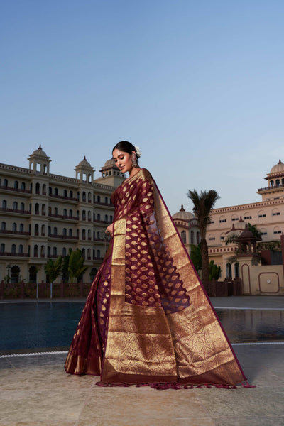 Wine Purple Organza Saree