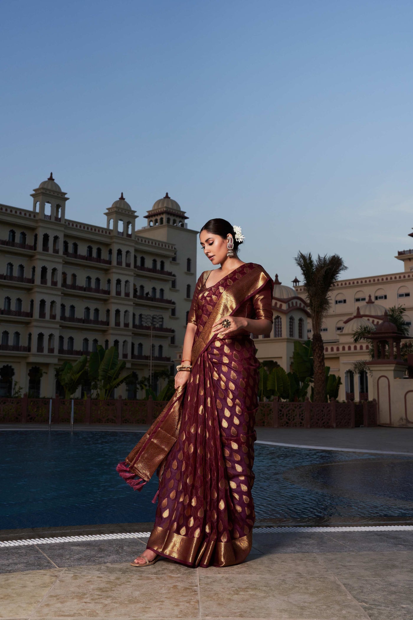 Wine Purple Organza Saree