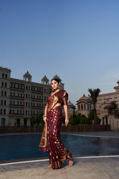 Wine Purple Organza Saree