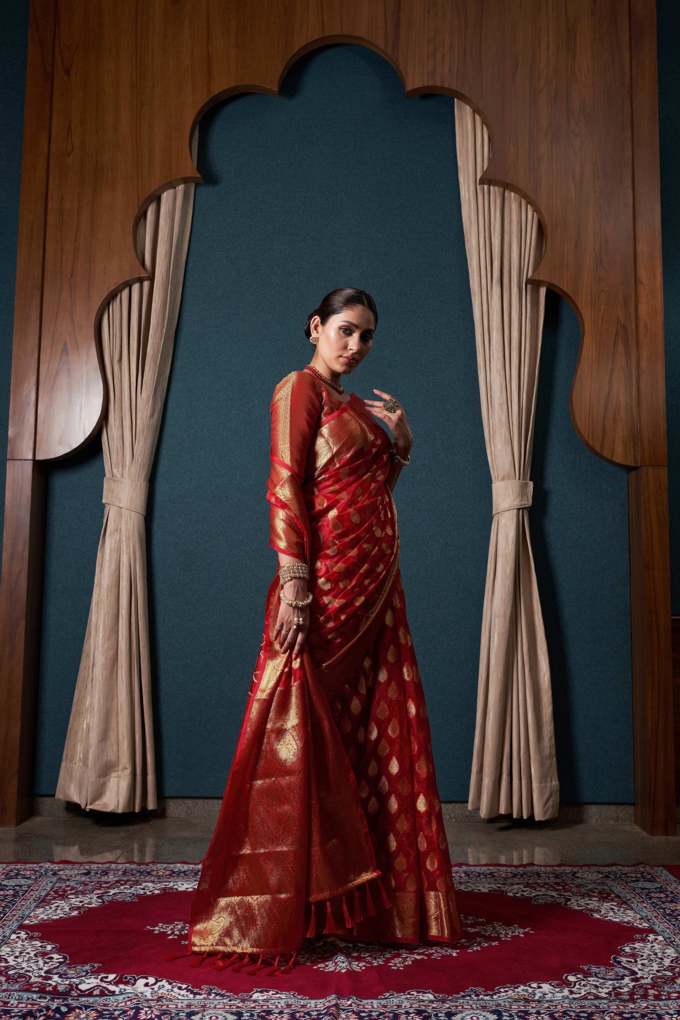 Bright Red Organza Saree