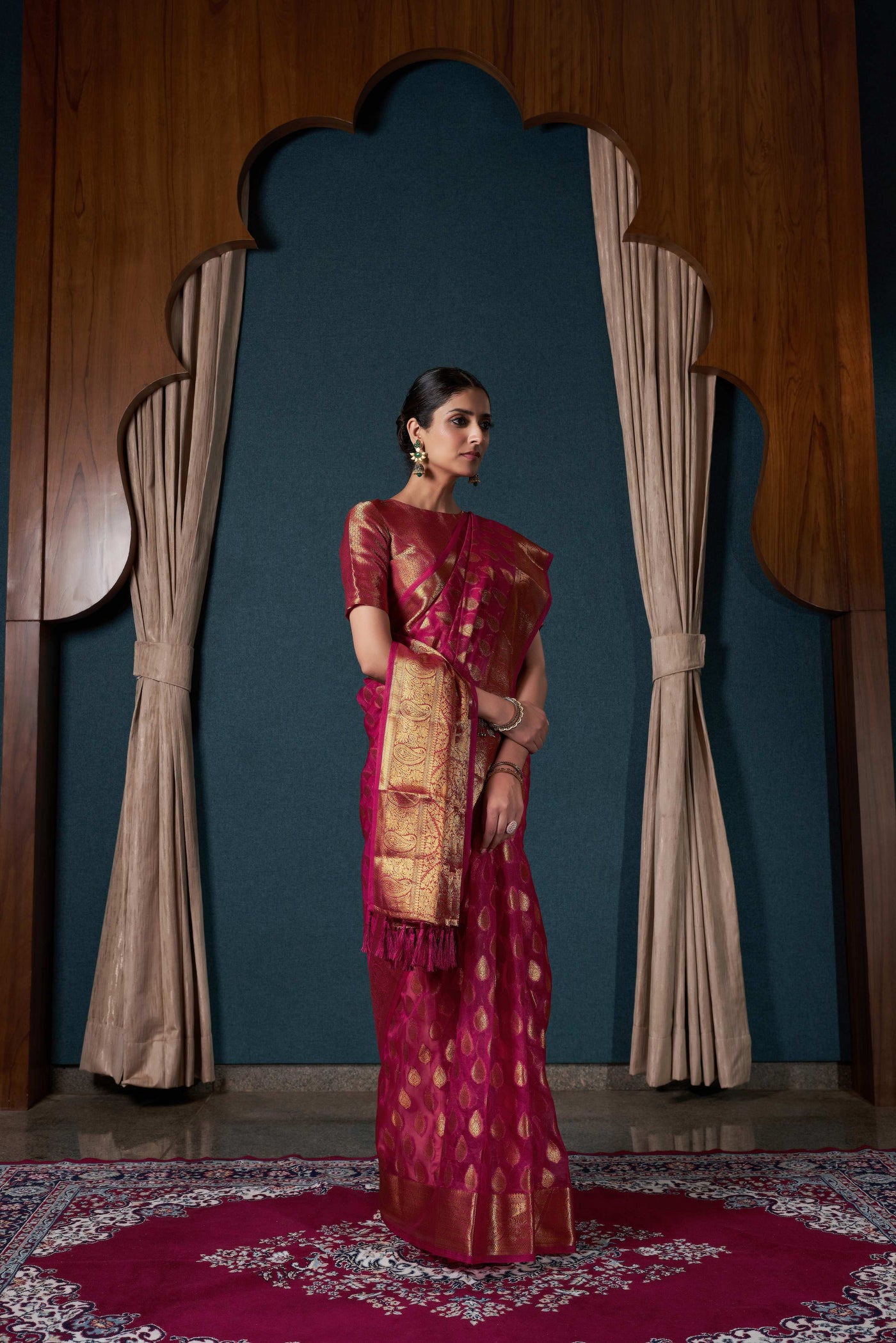 Barbie Pink Organza Saree