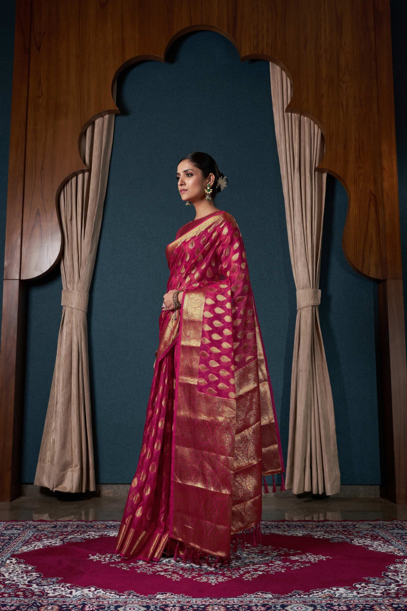 Barbie Pink Organza Saree