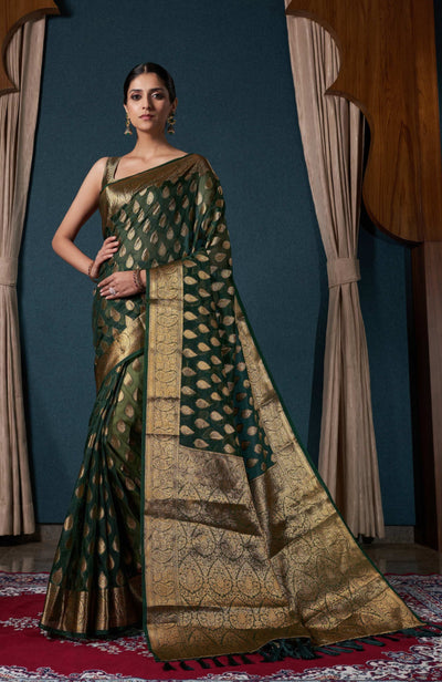 Bottle Green Organza Saree