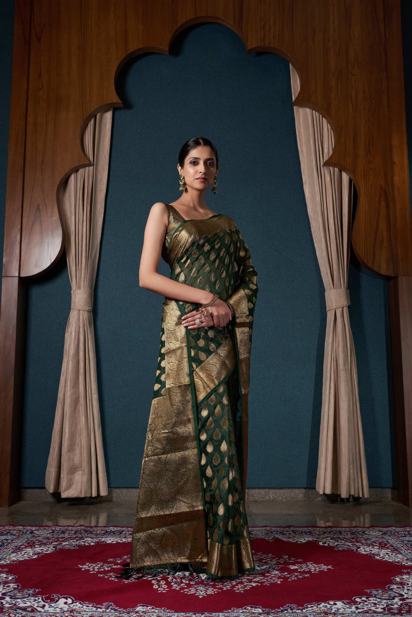 Bottle Green Organza Saree