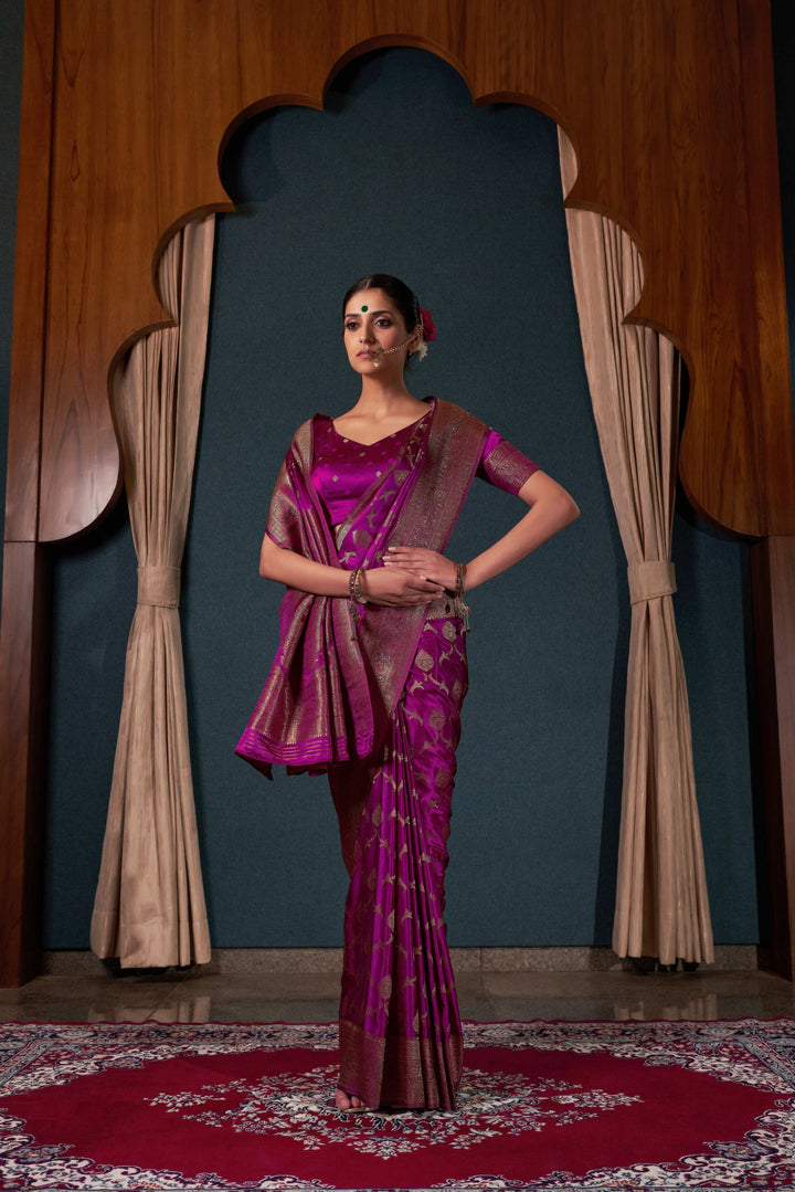 Plum Purple Banarasi Satin Silk