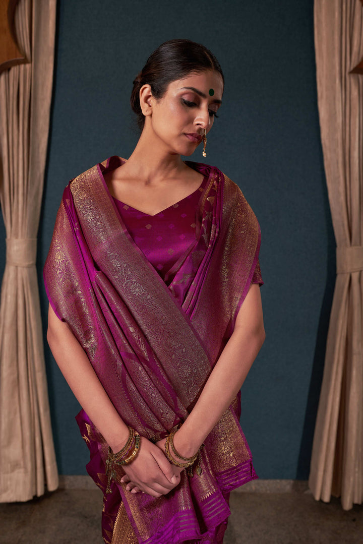 Plum Purple Banarasi Satin Silk