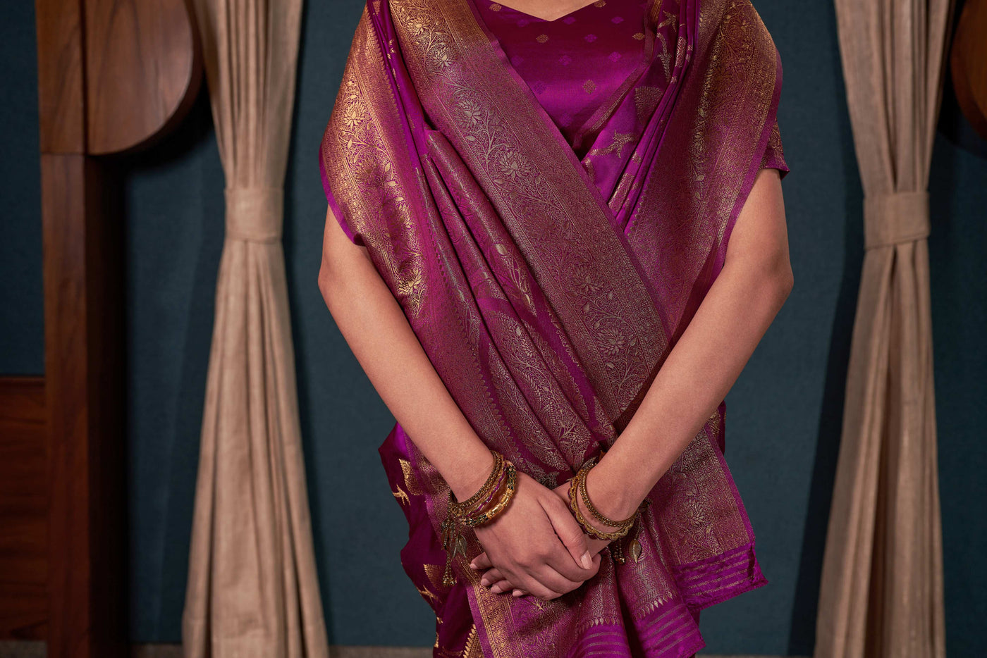 Plum Purple Banarasi Satin Silk