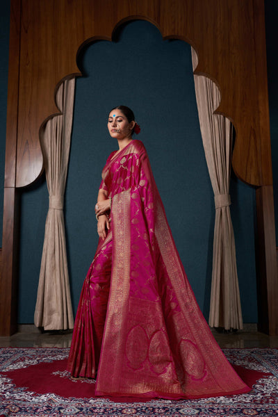 Swati Rathi in Barbie Pink Banarasi Satin Silk