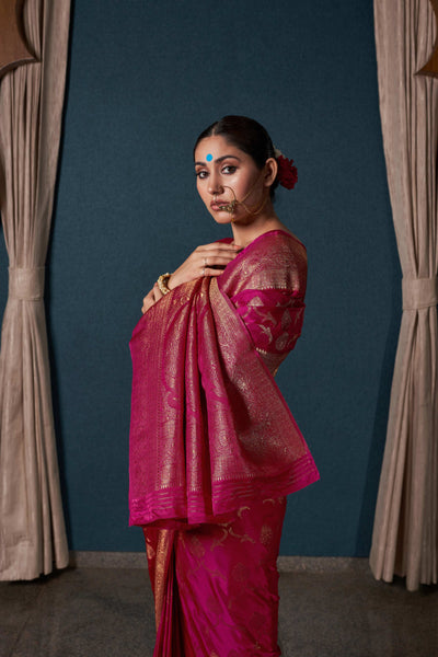 Swati Rathi in Barbie Pink Banarasi Satin Silk