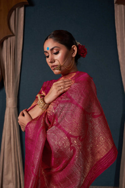Swati Rathi in Barbie Pink Banarasi Satin Silk