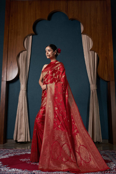 Posh Red Banarasi Satin Silk