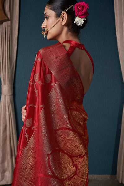 Posh Red Banarasi Satin Silk