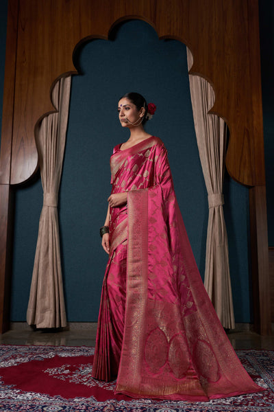 Hot Pink Banarasi Satin Silk