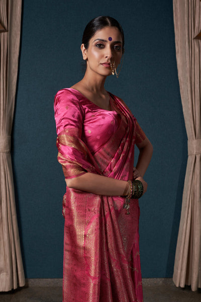 Hot Pink Banarasi Satin Silk