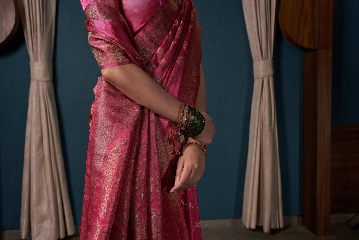 Hot Pink Banarasi Satin Silk