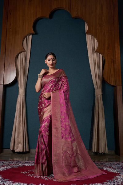 Rouge Pink Banarasi Satin Silk