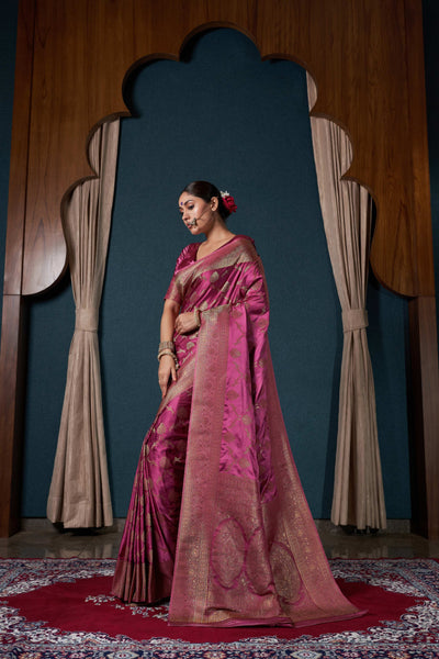 Rouge Pink Banarasi Satin Silk