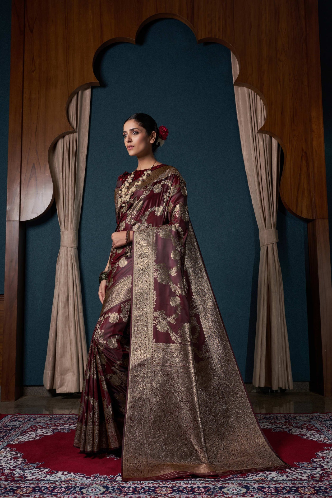 Rusty Maroon Banarasi Satin Silk