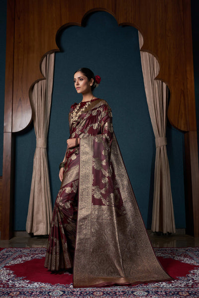 Rusty Maroon Banarasi Satin Silk