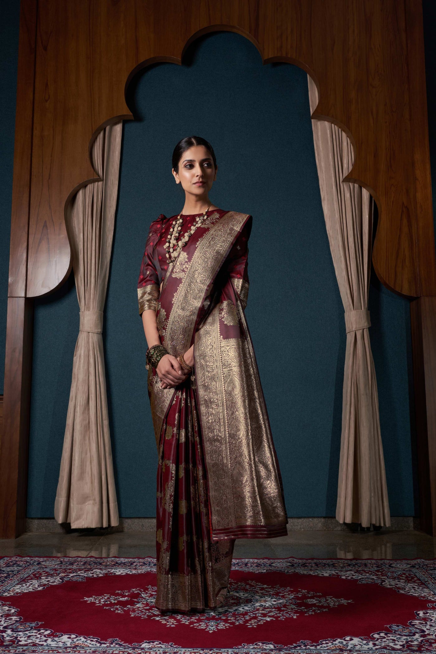 Rusty Maroon Banarasi Satin Silk