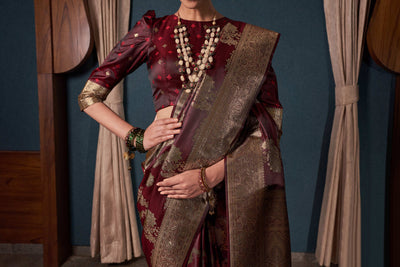 Rusty Maroon Banarasi Satin Silk