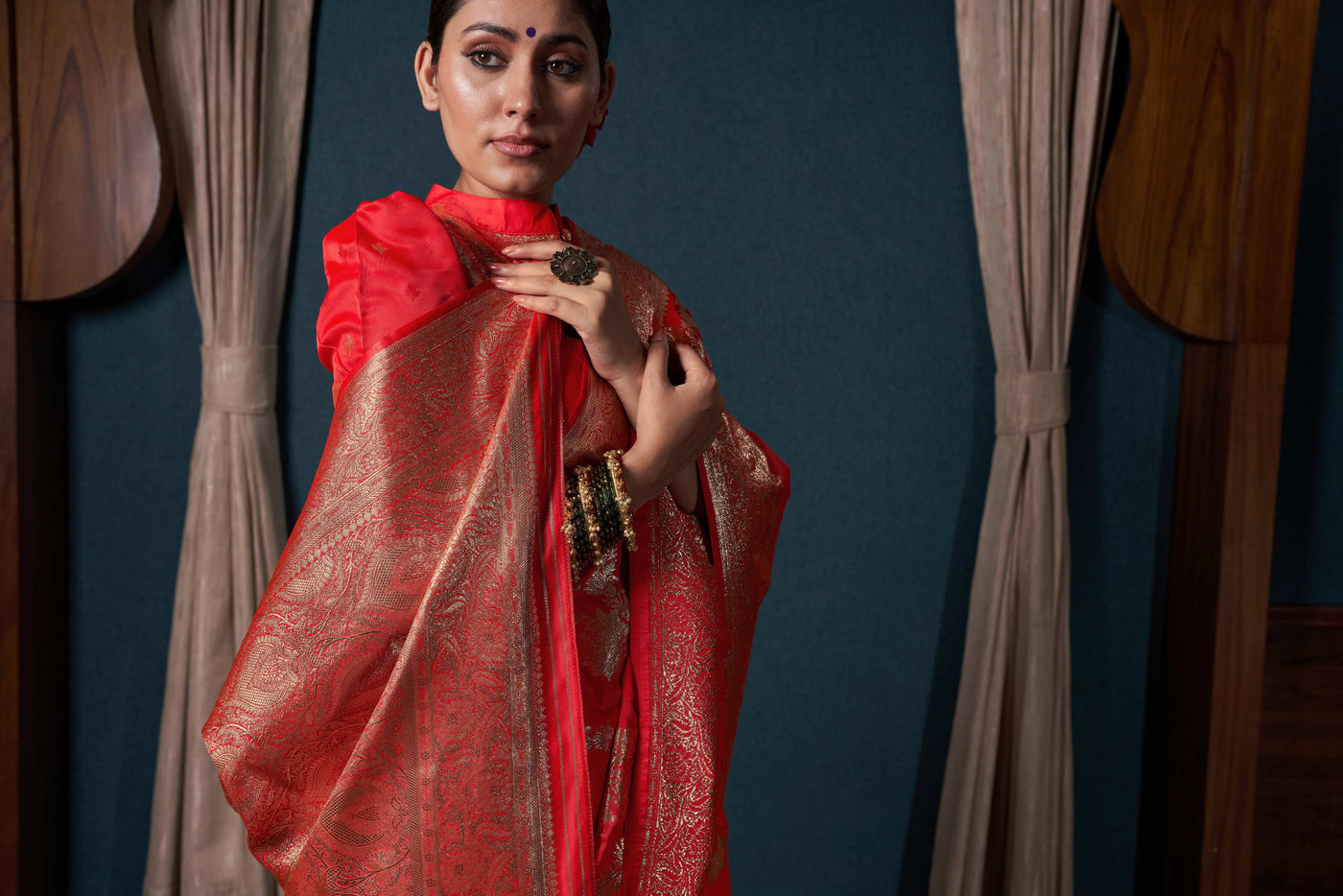 Scarlet Red Banarasi Satin Silk Saree