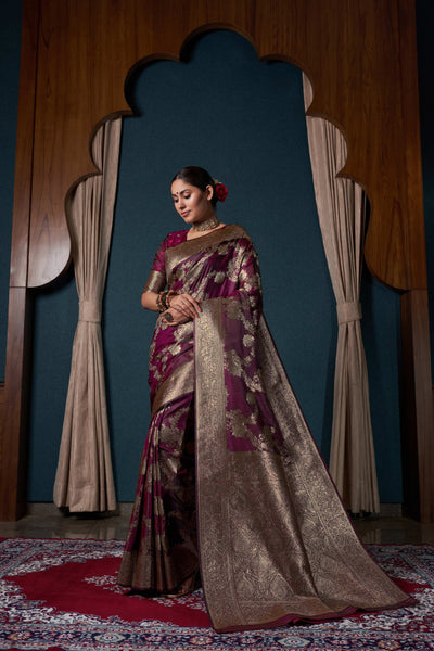 Posh Wine Banarasi Satin Silk