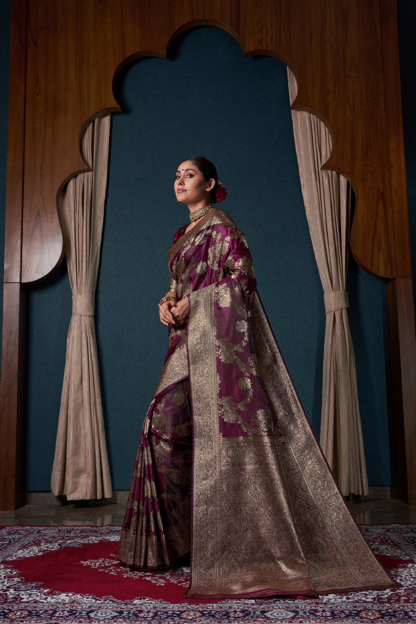 Posh Wine Banarasi Satin Silk