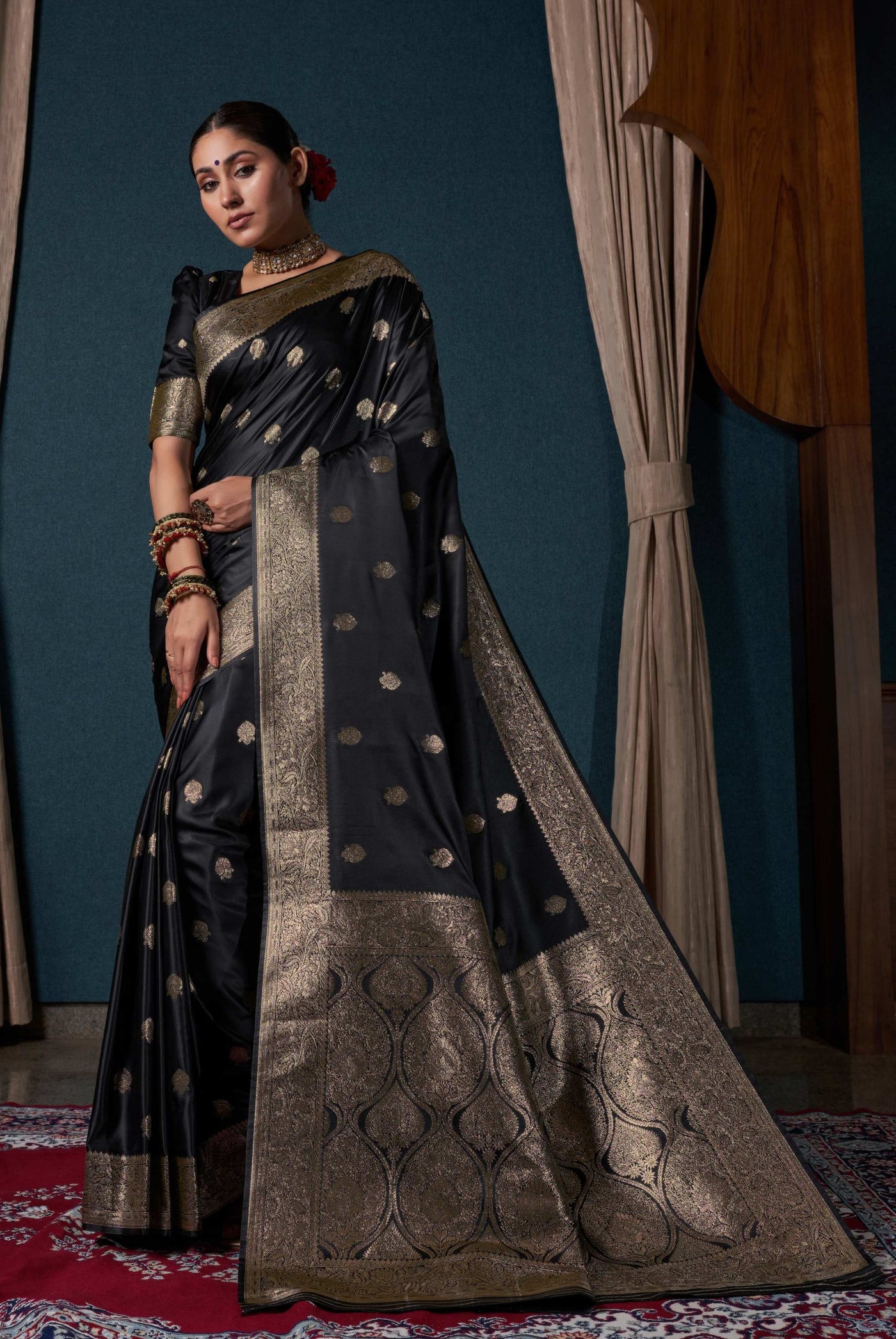 Night Black Banarasi Satin Silk