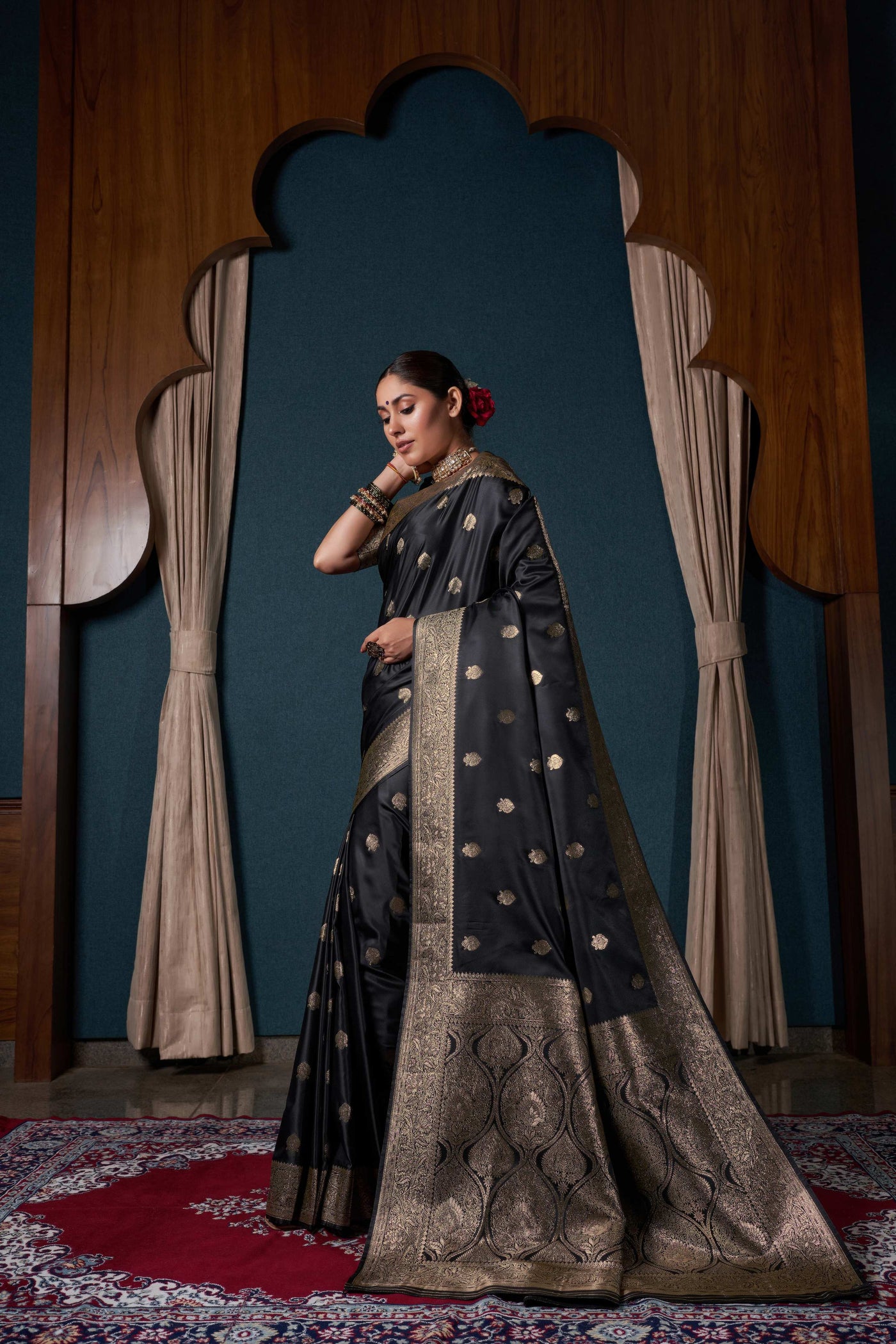 Night Black Banarasi Satin Silk