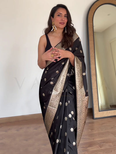 Night Black Banarasi Satin Silk