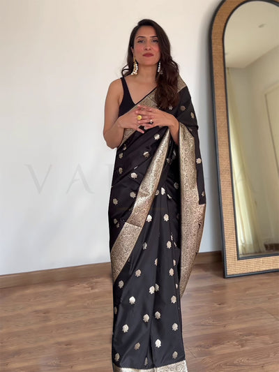 Night Black Banarasi Satin Silk