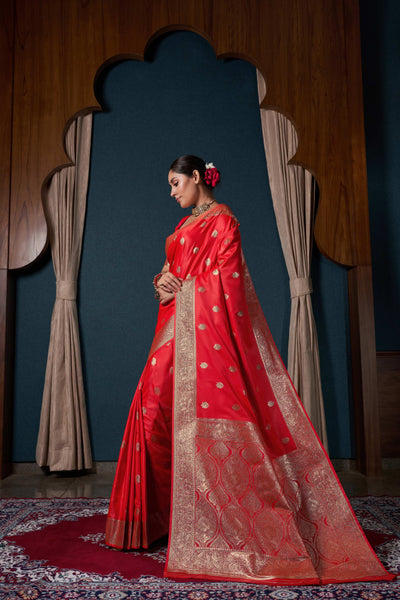 Scarlet Red Banarasi Satin Silk