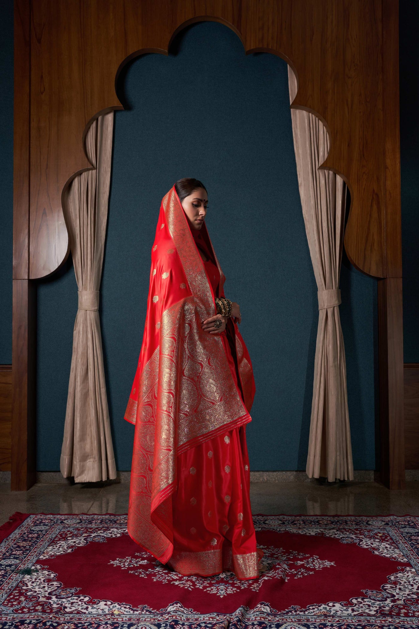 Scarlet Red Banarasi Satin Silk