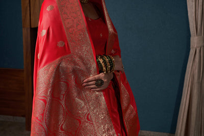 Scarlet Red Banarasi Satin Silk