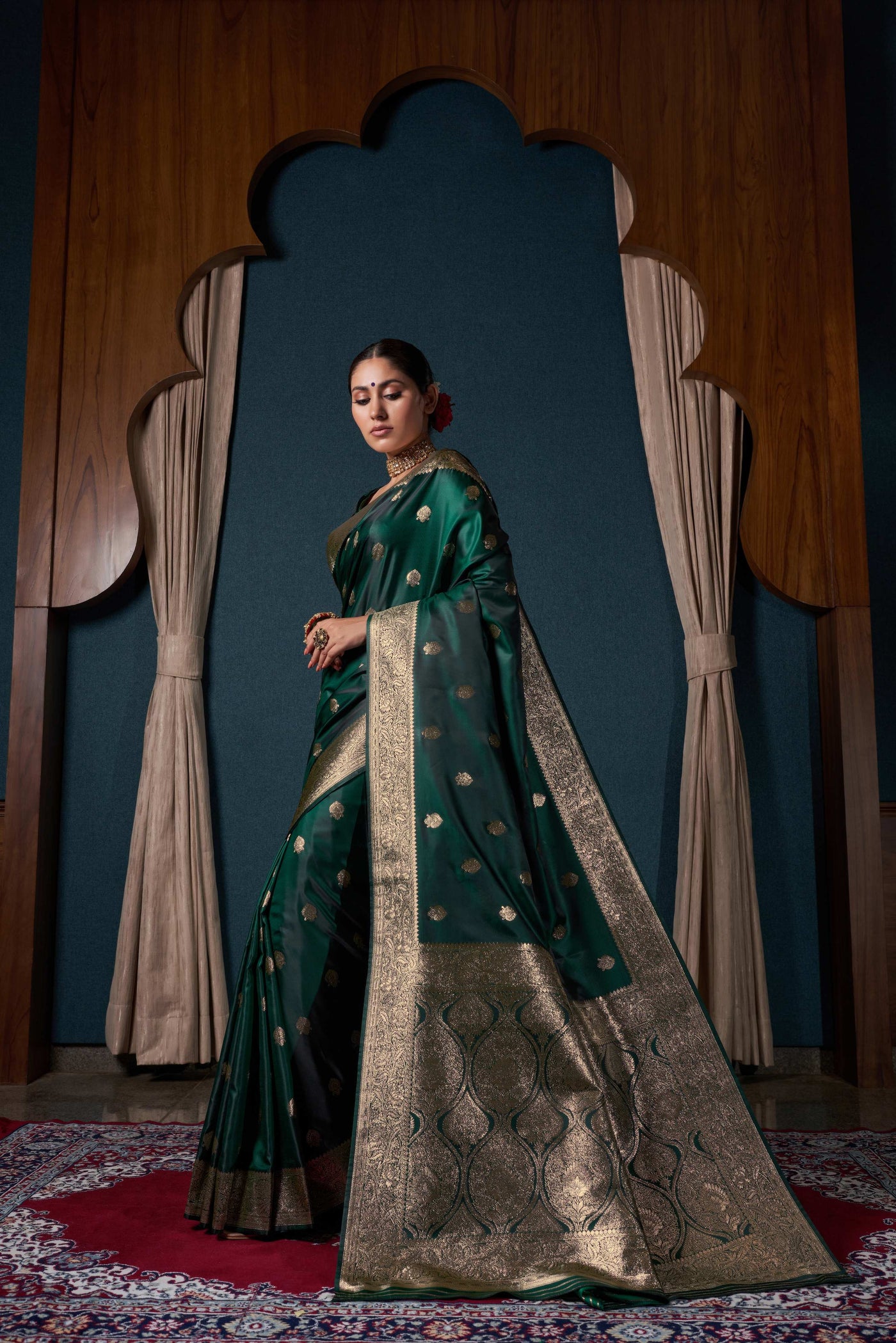 Myrtle Green Banarasi Satin Silk