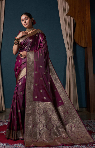 Wine Purple Banarasi Satin Silk