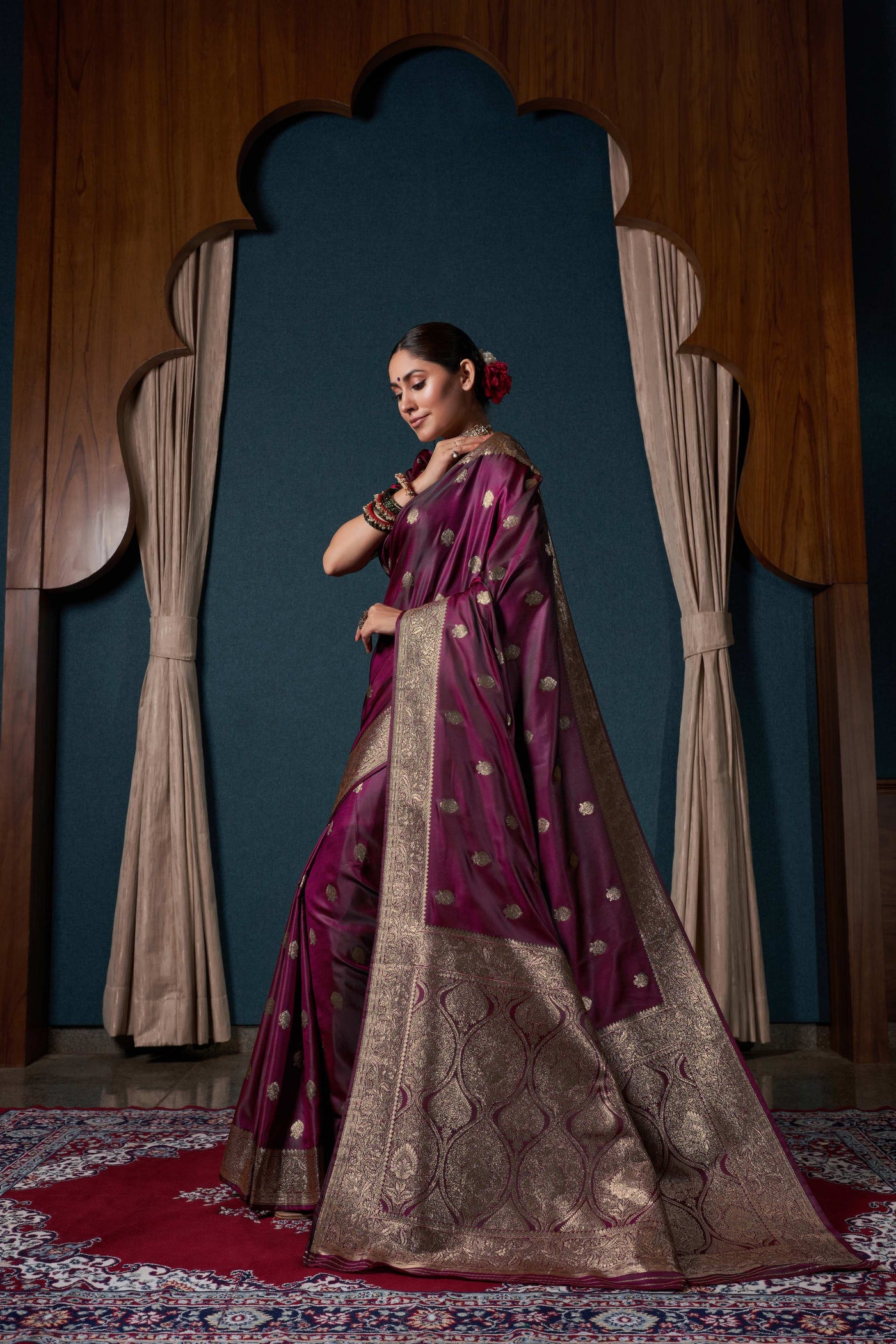 Wine Purple Banarasi Satin Silk